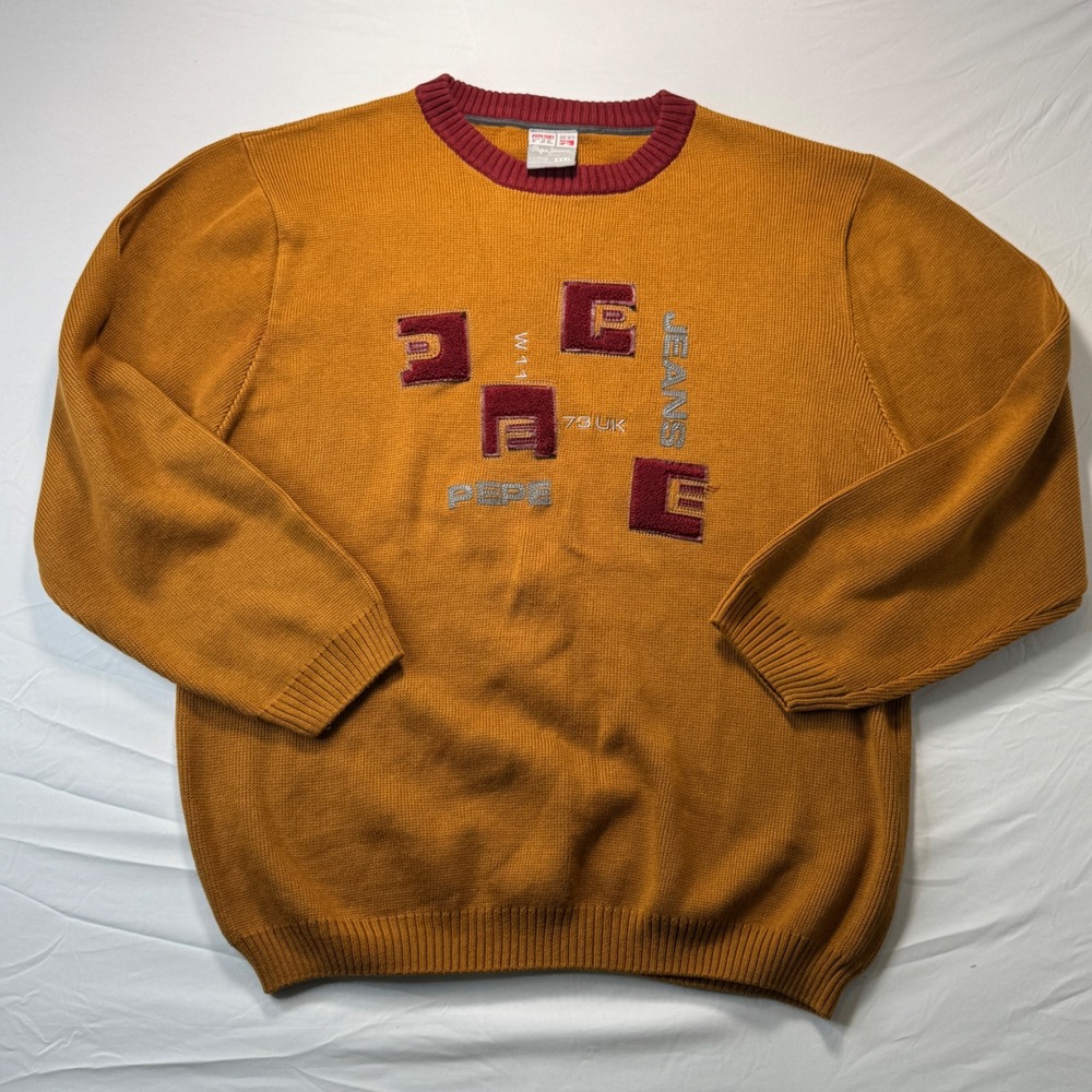Pepe Jeans Sweater Crewneck Vintage 90s Men XXXL Mustard Yellow Knit PJL London